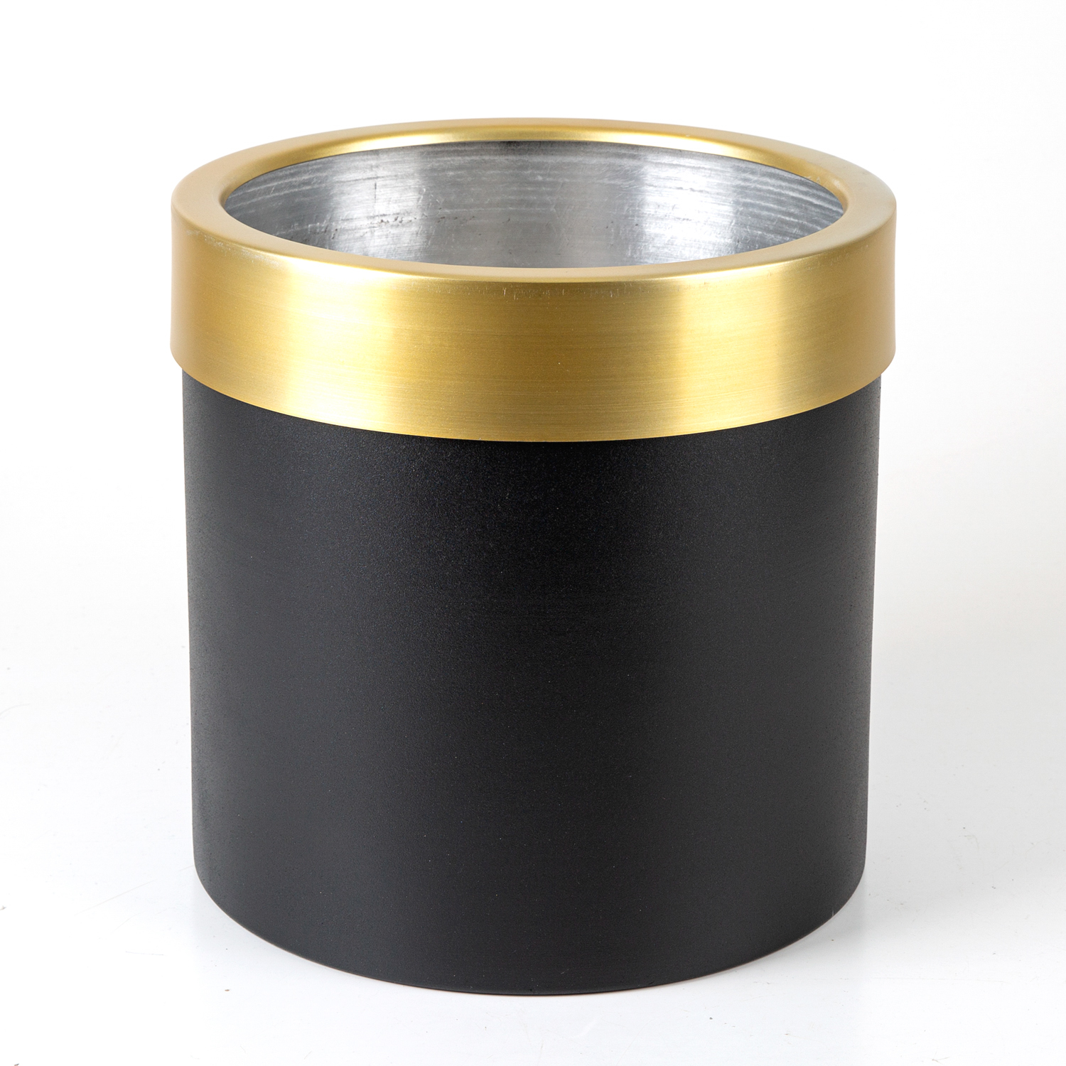 Silindir Alüminyum Saksı Çemberli Siyah-Gold 25X25 Cm.