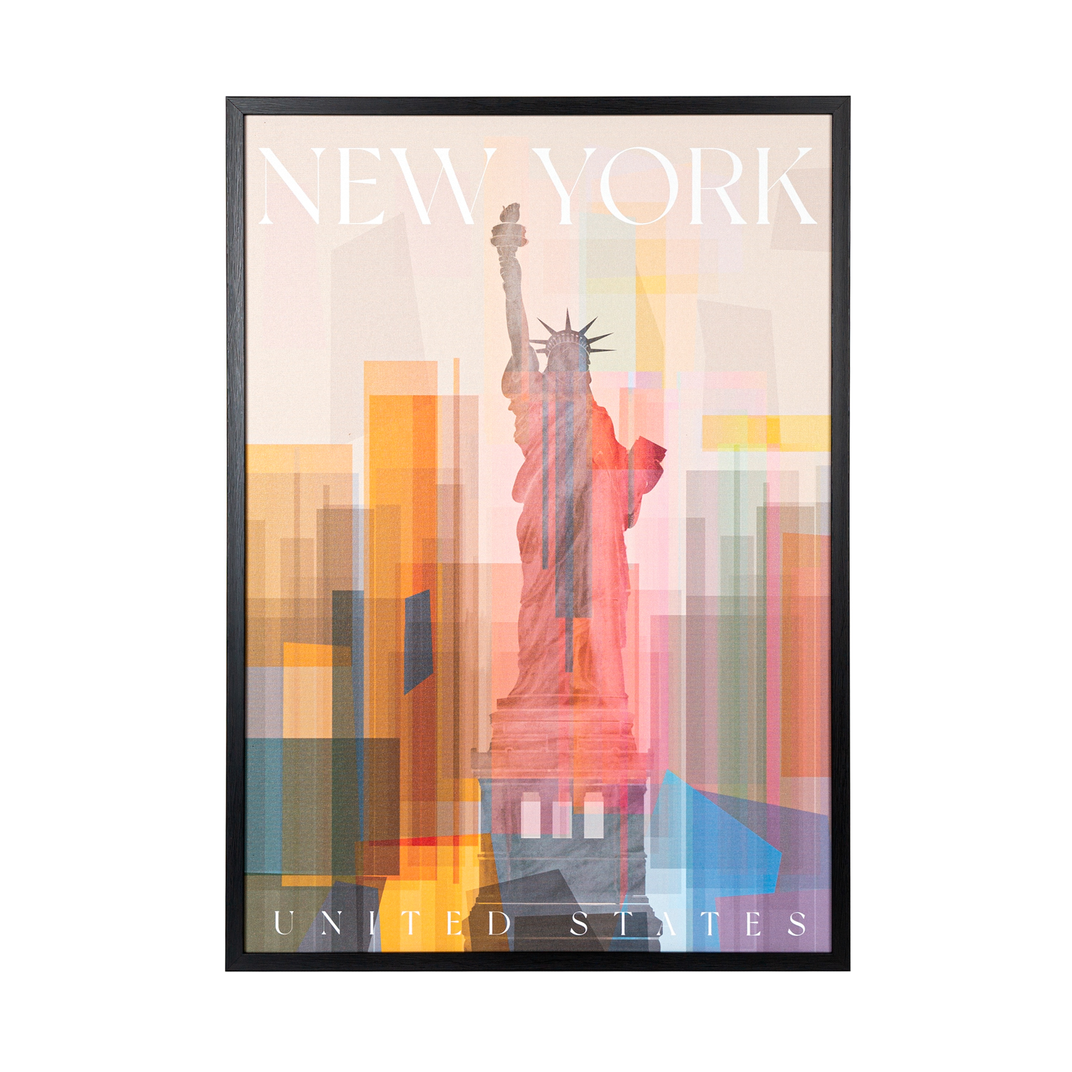 Siyah Ahşap Çerçeveli New York Özgürlük Heykeli MDF Üzeri Baskı Tablo Kırmızı-Turuncu 50x2,5x70 Cm. - Herdekora