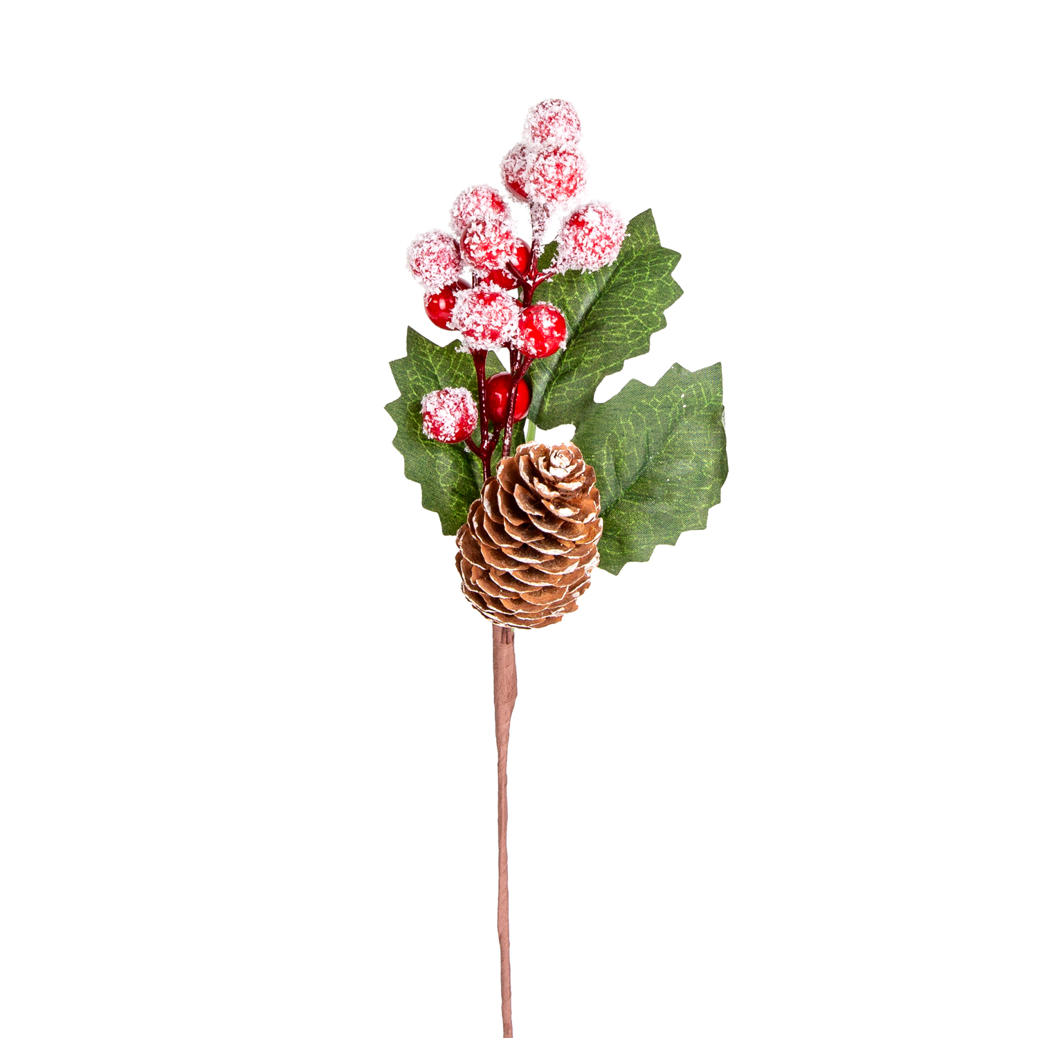 Yılbaşı Çiçeği Pike Karlı Berry Kozalaklı Kırmızı-Yeşil 28 Cm. - Herdekora