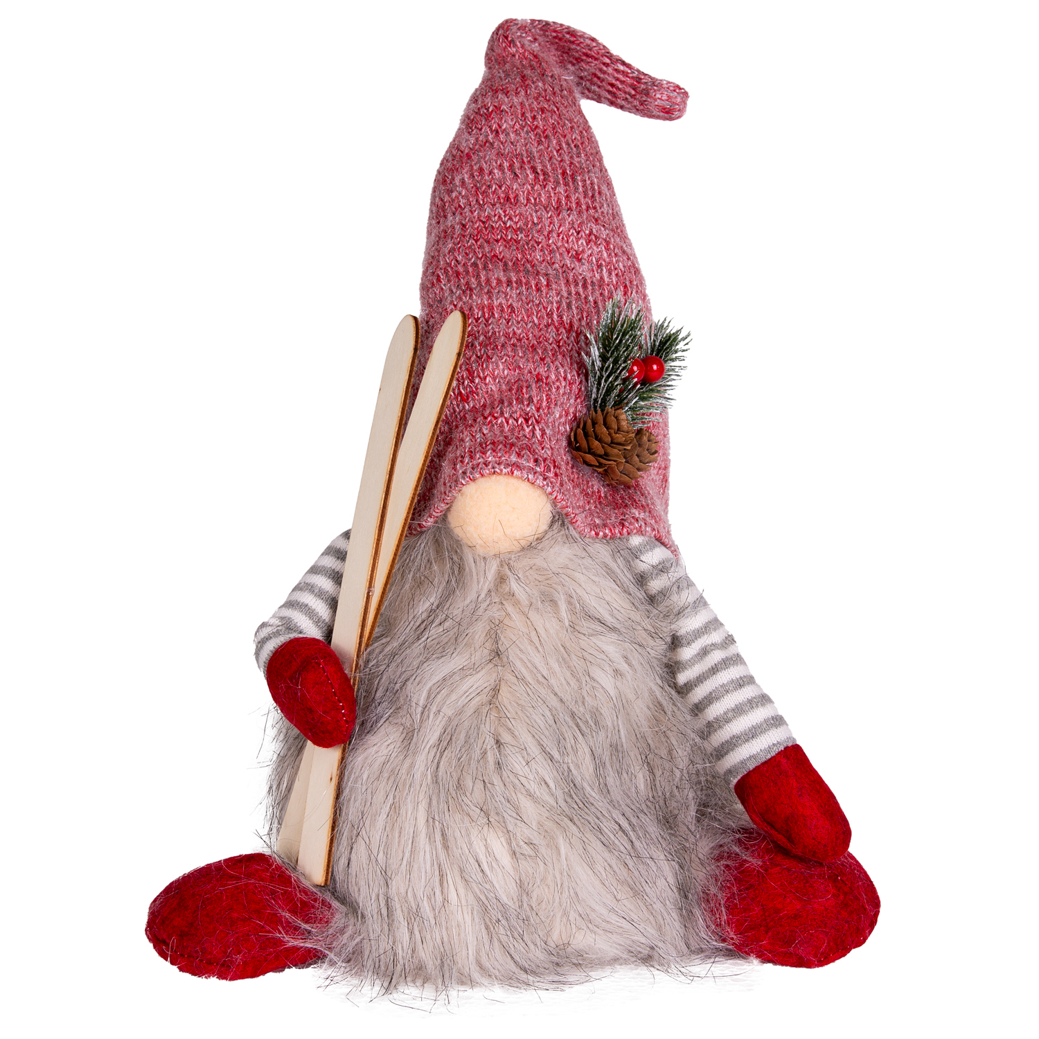 Yılbaşı Süsü Noel Baba Kayak Takımlı Işıklı Kırmızı-Gri 22x16x45 Cm. - Herdekora