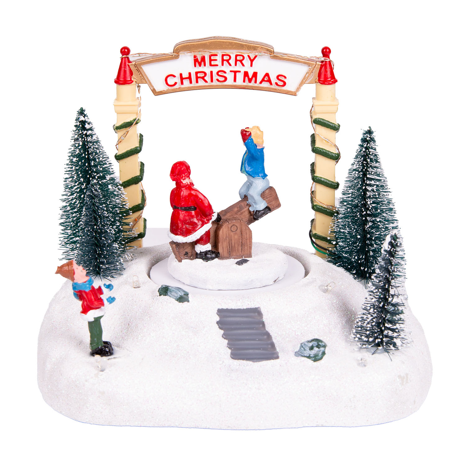 Yılbaşı Süsü Dekor Hareketli Müzikli Işıklı Merry Christmas Park Yeşil-Beyaz 18x18 Cm. - Herdekora