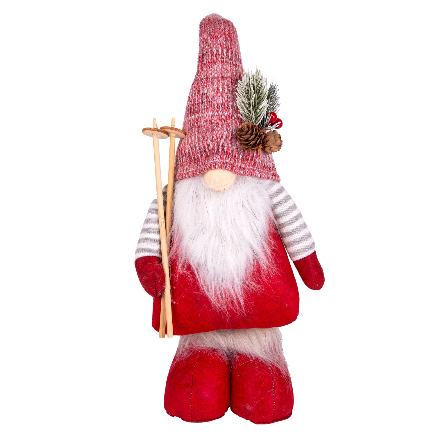 Yılbaşı Süsü Noel Baba Gri-Beyaz Kollu Kızak Takımlı Kırmızı 40 Cm. - Herdekora