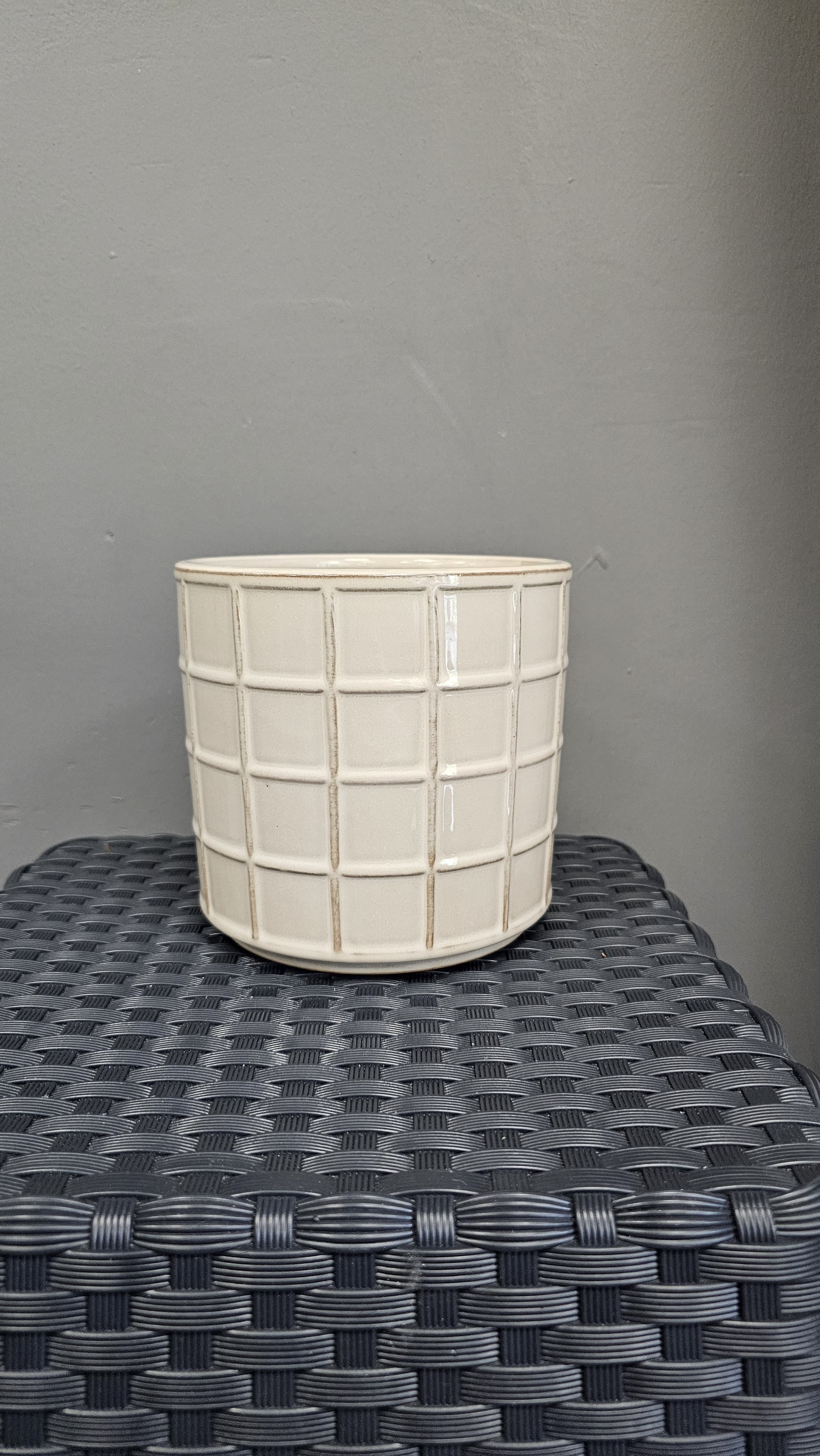 Saksı Seramik Kare Desenli Beyaz 13x14 Cm. - Herdekora