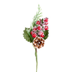 Yılbaşı Çiçeği Pike Berry Kozalaklı Karlı Kırmızı-Yeşil 24 Cm. - Herdekora