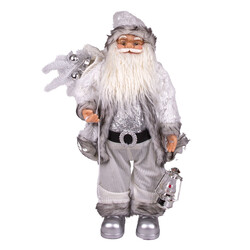 Yılbaşı Noel Baba Beyaz Hediye Çuvallı Fenerli Gümüş-Gri 60 Cm.