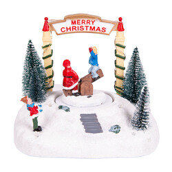 Yılbaşı Süsü Dekor Hareketli Müzikli Işıklı Merry Christmas Park Yeşil-Beyaz 18x18 Cm.