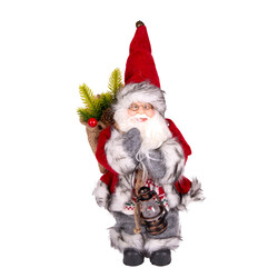 Yılbaşı Noel Baba Hediye Çuvallı Fenerli Gri Pantolonlu Kırmızı-Gri 30 Cm.