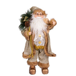 Yılbaşı Noel Baba Hediye Çuvallı Pelüş Ayı Dekorlu Gold 45 Cm.