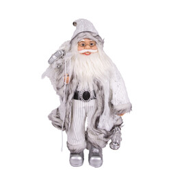 Yılbaşı Noel Baba Beyaz Hediye Çuvallı Fenerli Gümüş-Gri 45 Cm. - Herdekora